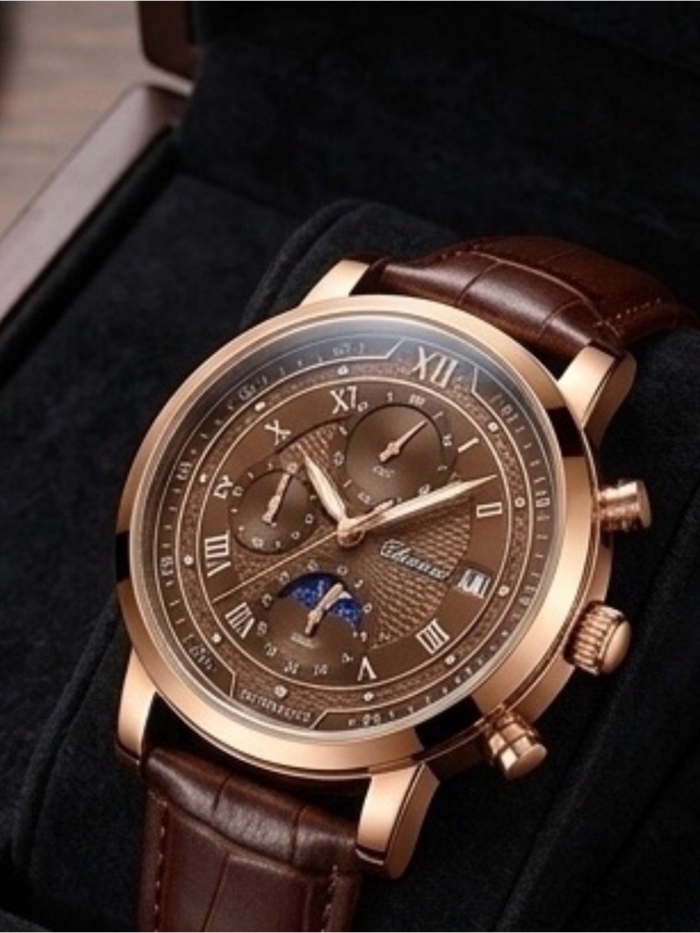 Classic Brown Leather Chronograph Men's Watch - Brown